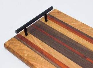 Cherry with Walnut and Red Striped Middle Serving Tray