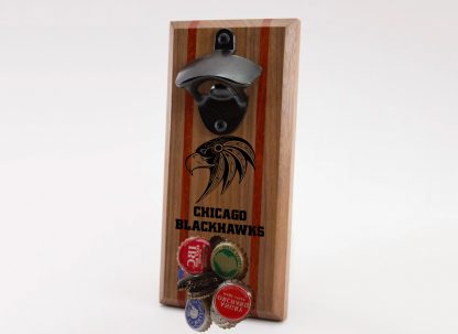 Chicago Blackhawks Hawk with Name Below Logo Bottle Opener with Caps