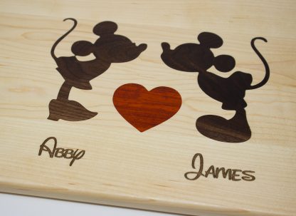 Mickey and Minnie Inlay Cutting Board with Red Heart - Image 3