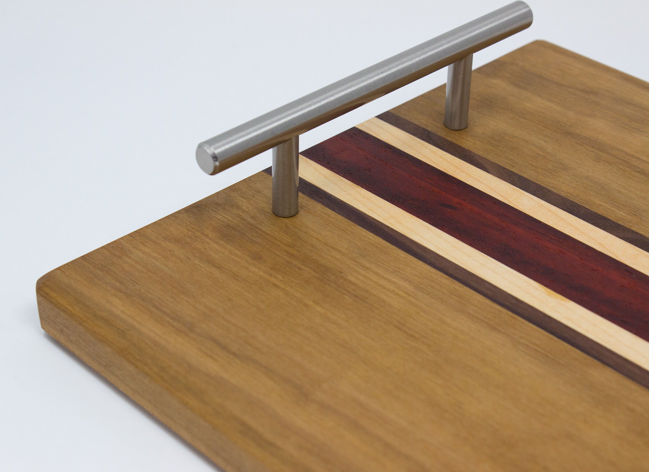 Handcrafted with Walnut Hardwood Serving Tray Offset Stripes and Padauk Maple