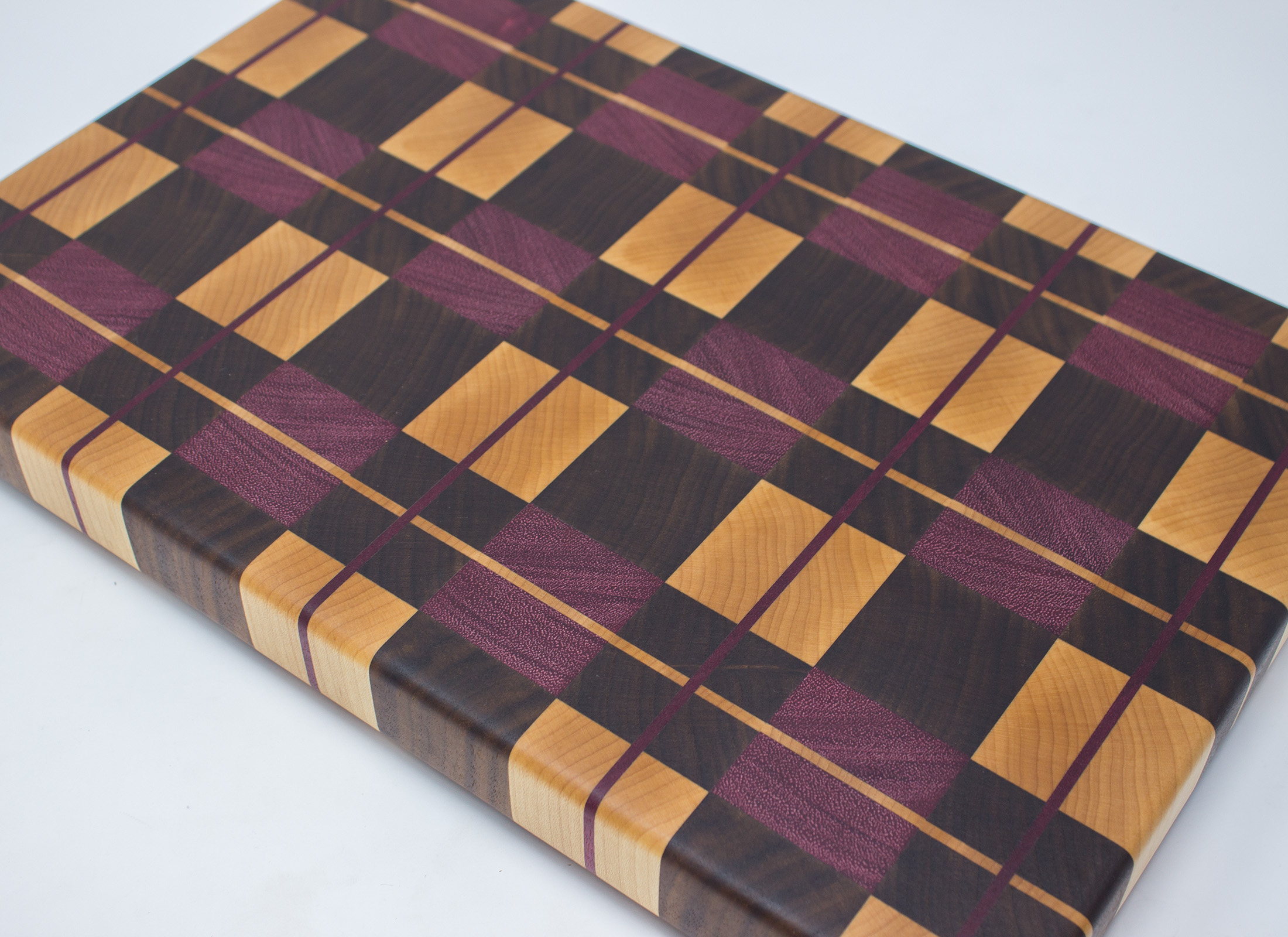 Plaid End Grain Cutting Board - Purpleheart, Maple, and Walnut