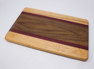 Walnut with Purple Stripes and Maple Edges Cutting Board