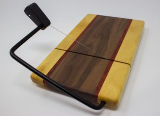 Walnut with Yellowheart Edges and Red Stripes