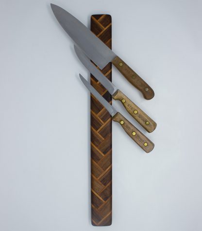 Herringbone Wood Magnetic Knife Holder - Walnut and Cherry - Image 4
