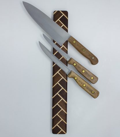 Herringbone Wood Magnetic Knife Holder - Walnut and Maple - Image 5